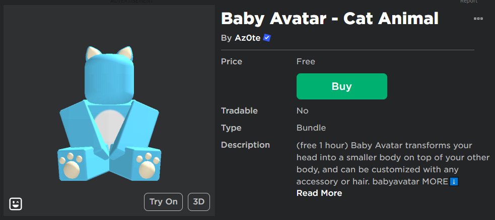 Baby Avatar - Cat Animal - Roblox
