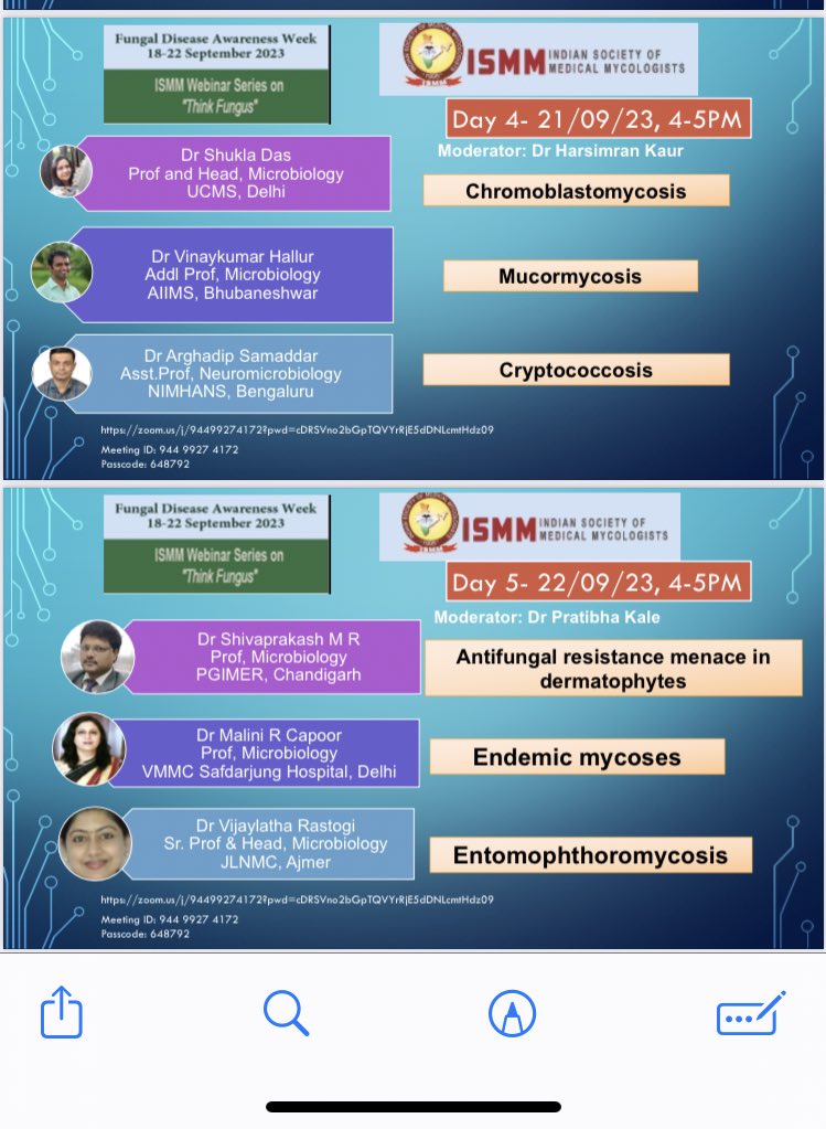 ISMM celebrated #Fungaldiseaseawarenessweek with 5 day free webinar series. Most important topics discussed by best experts in India. Overwhelming response with 950 registrations. Join us for the latest updates @ISHAM_Mycology @eurconfmedmycol @LIFEworldwide @CDCGlobal @WHOSEARO