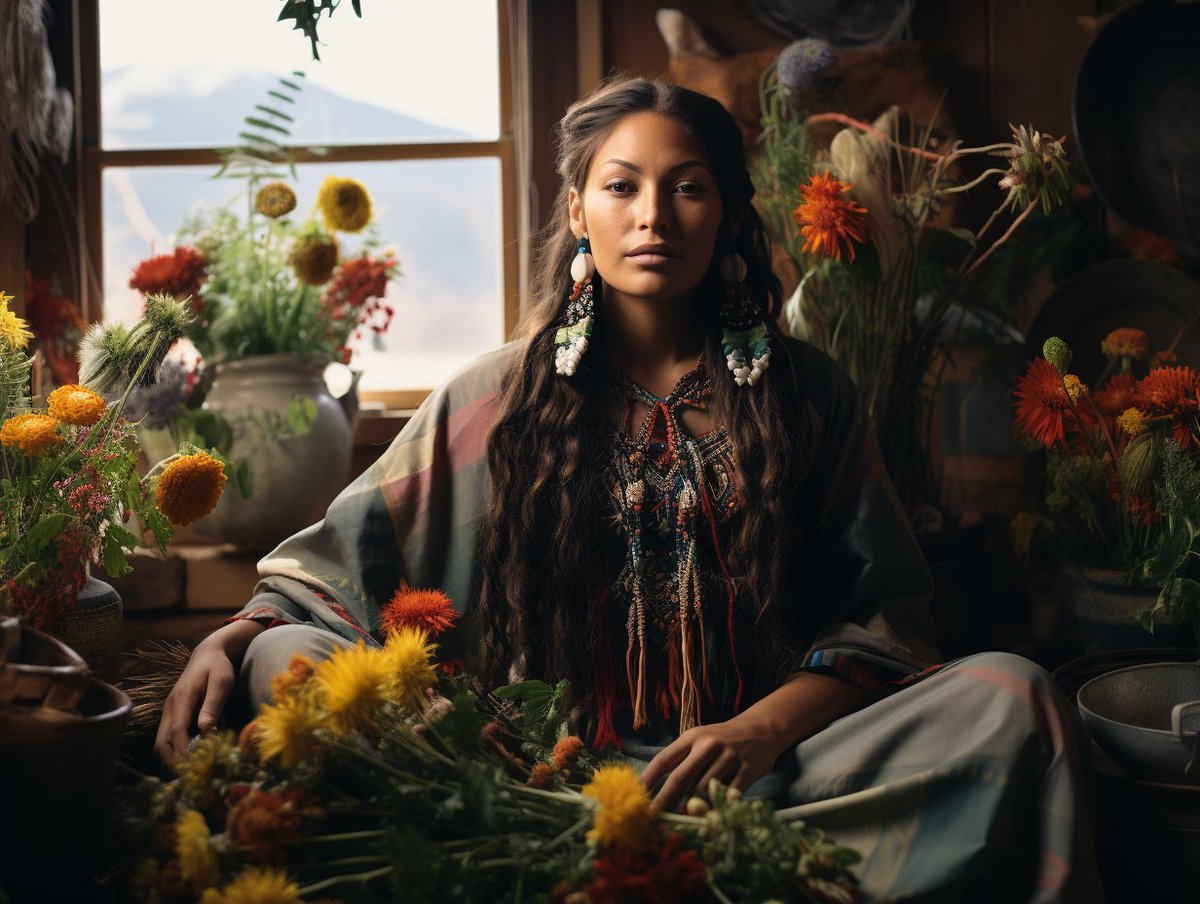 Lakota florist Willow Sitting Bull, 32, crafts colorful native flower arrangements at her reservation's first floral shop, passing on sacred cultural traditions. She stays rooted in ancestral practices and songs, a willow bending but not breaking.
#unhumansofai #aiart #thisisai