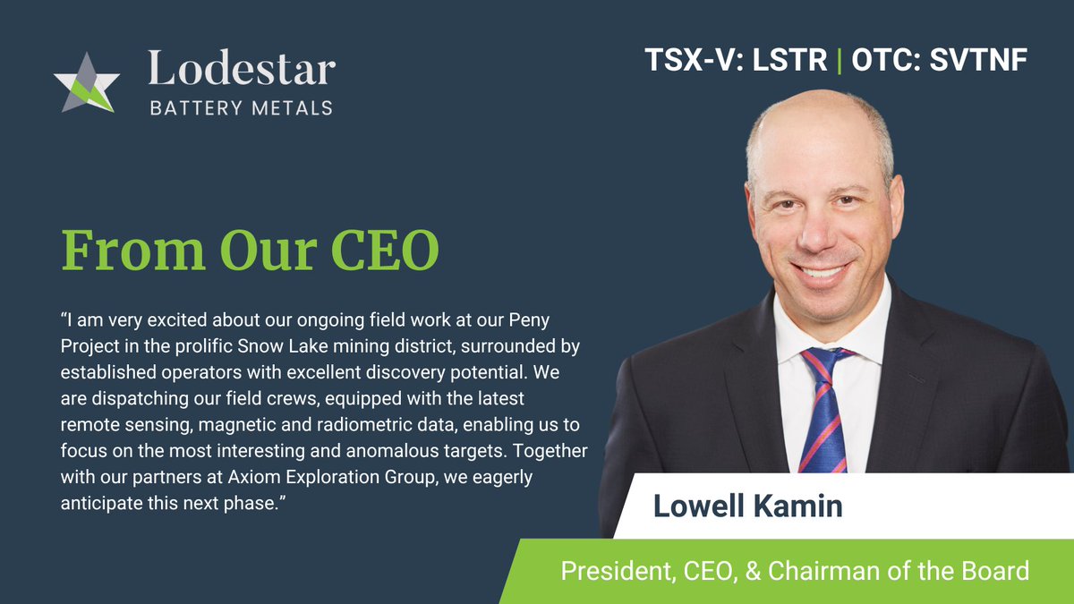 The entire Lodestar team, along with our partners at <a href="/AxiomGroup1/">Axiom Group</a> look forward to our next phase of field work focused on high-priority targets, says Lowell Kamin, Chairman, President and CEO of $LSTR.

More here: lodestarbatterymetals.ca/news/lodestar-…

$SVTNF
#Silver #Copper #Exploration