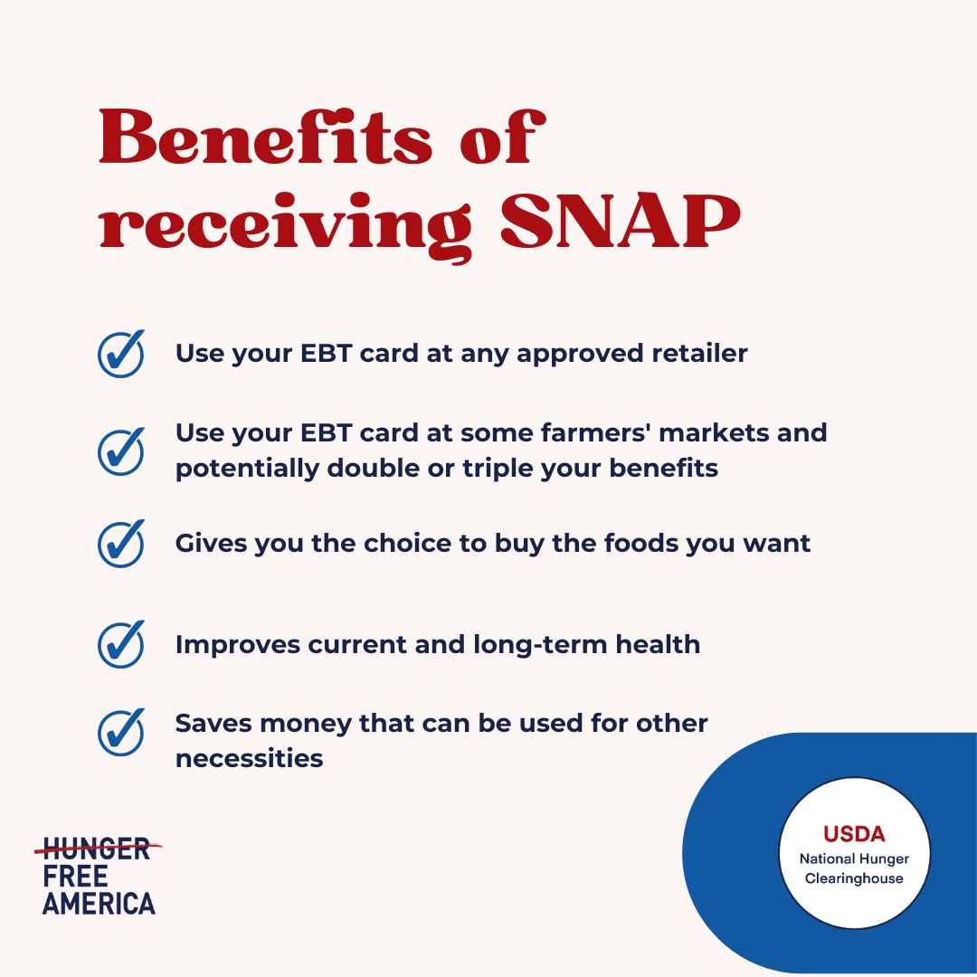 UShungerhotline's tweet image. There are so many benefits of receiving SNAP! Are you participating in SNAP today? 

#foodresources
#snap
#ebtcard