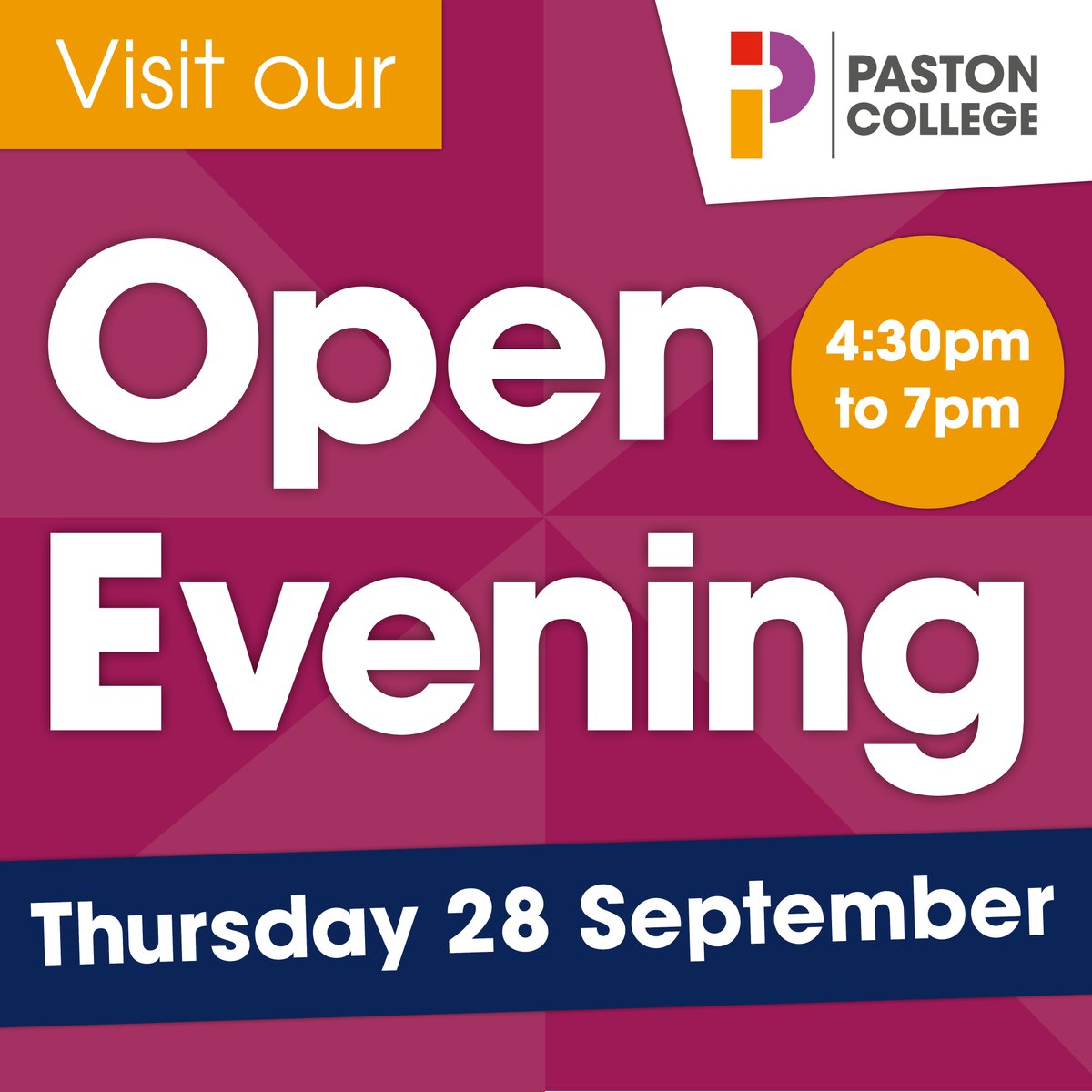 It's our Open Evening next Thursday from 4:30pm to 7pm! 🎉  Find out more about the courses you're interested in, meet our inspiring teachers, tour our campus and hear about college life from current students.

Find out more: ow.ly/tz1Y50PIacB