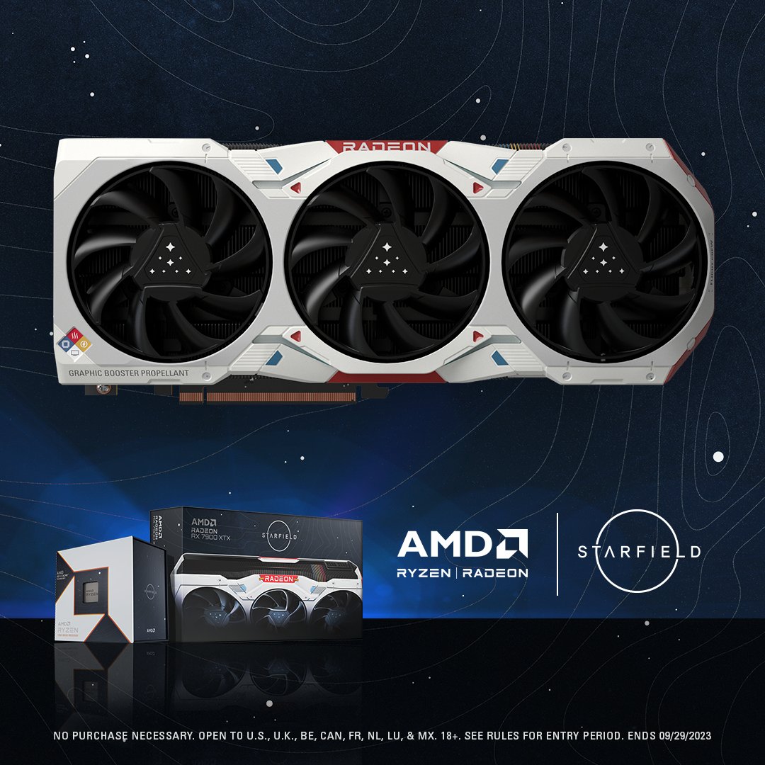 To celebrate over 10 million players exploring in #Starfield, we're giving away another custom AMD GPU + CPU! Follow and repost to enter - a winner will be selected in one week! Rules: beth.games/3PLE1gi