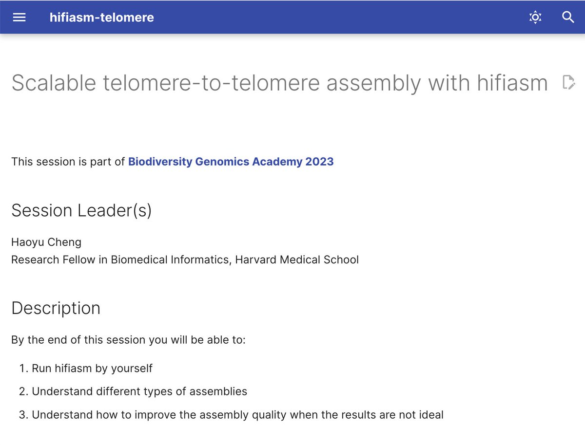 📣📣📣 Starting in 1 hour! Scalable telomere-to-telomere assembly with hifiasm by Haoyu Cheng, first author of hifiasm with @lh3lh3 nature.com/articles/s4159… Zoom and Discord link at BGA23.org/sessions Please have Gitpod BGA23.org/gitpod