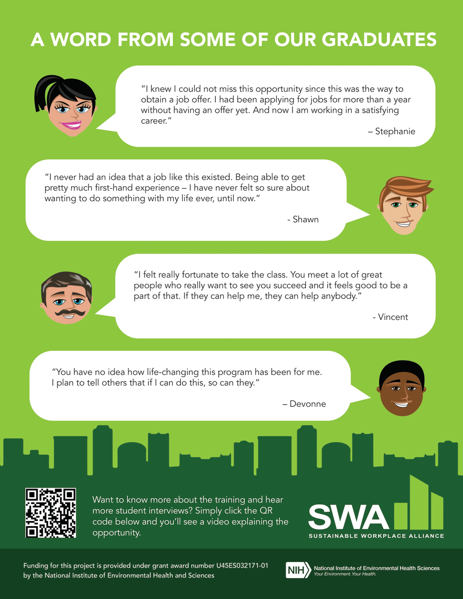 Looking to start a new career? The Sustainable Workplace Alliance can help you!

Apply now to participate in valuable training and earn certifications to help you gain access to Central Florida's lucrative environmental and construction fields.

Register: tinyurl.com/oclswa23P