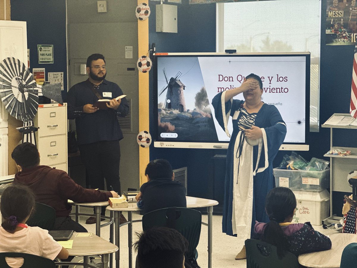 ⁦<a href="/HighlandElemPBC/">Highland Elementary</a>⁩ students were treated to a presentation on Don Quixote for Hispanic Heritage Month. Students were engaged in the story in both a English and Spanish!  Thank you Allyson Berrios De Gacharna!