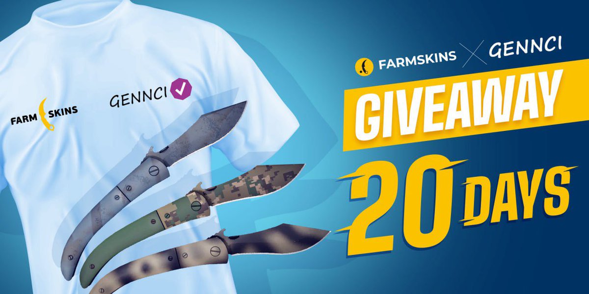 🚨 GIVEAWAY 🚨

★ 3 KNIFES - 1 SHIRT WITH YOUR DESIGN 

Follow 
<a href="/gencselmanni/">genc</a> 
 and 
<a href="/farmskins/">Farmskins</a> 

- Join discord - dsc.gg/gennci 

 RT + Like - Rolling in 15 October  < twitch.tv/gennci
