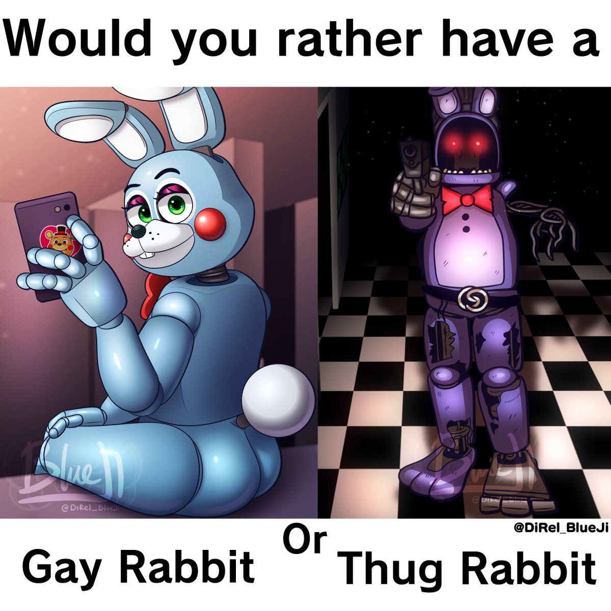 Gay Rabbit or Thug Rabbit?
#FNAF #FNAF2 #FiveNightsatFreddys #ToyBonnie #WitheredBonnie