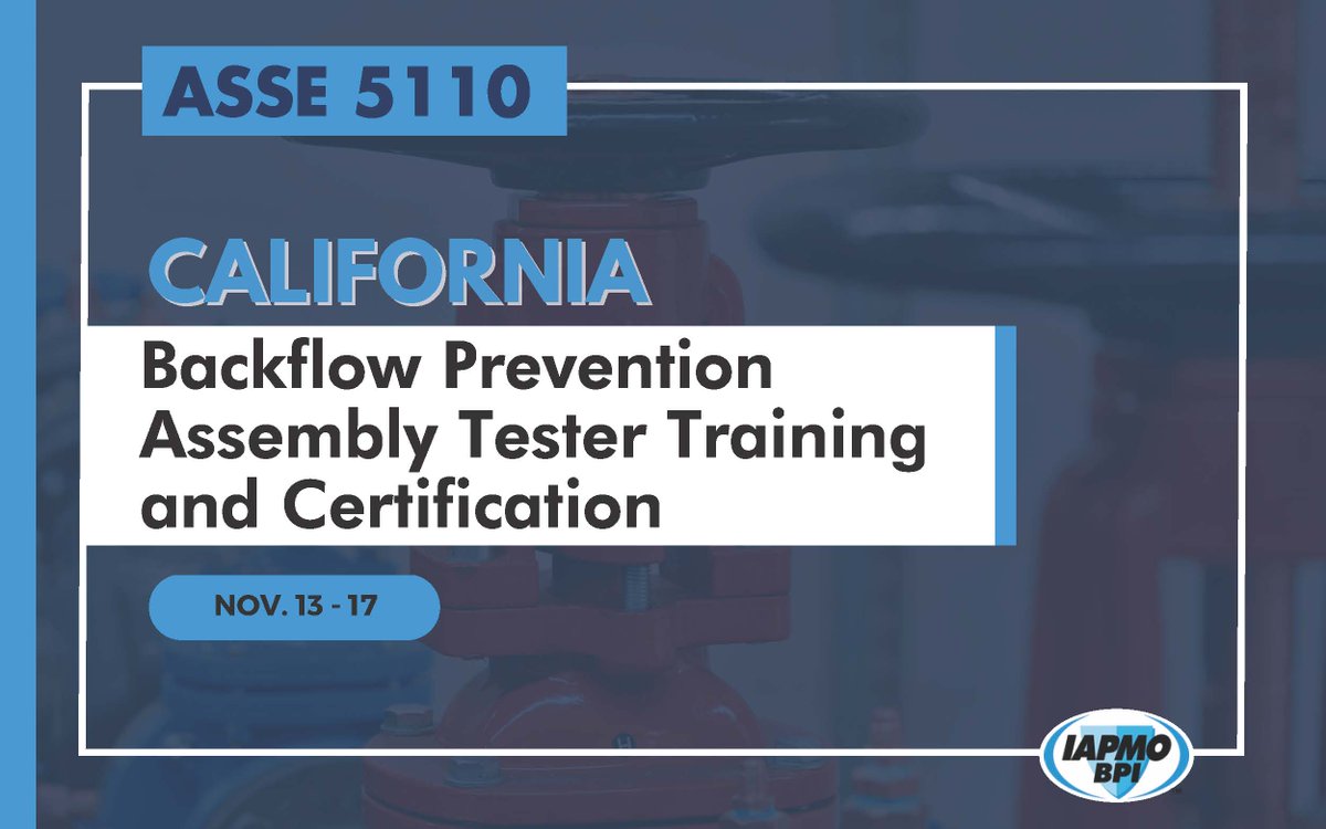 BkflowPrevInst's tweet photo. Join us for the Backflow Tester 40-Hour Class and Exam in Ontario from November 13-17. Master the art of backflow testing and advance your career. Enroll now!  https://t.co/YwwtCpsM01 https://t.co/A8bVa1Xz4Q