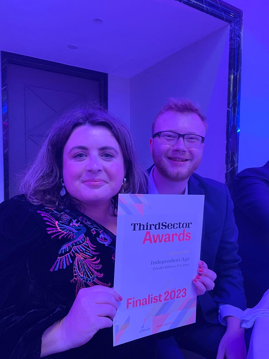 Had a lovely afternoon being inspired by lots of incredible activity from other charities at @TSEawards. The cherry on the cake was @IndependentAge being shortlisted for the Big Impact award for our #CreditWhereItsDue campaign #campaigning #mobilisation #peoplepower