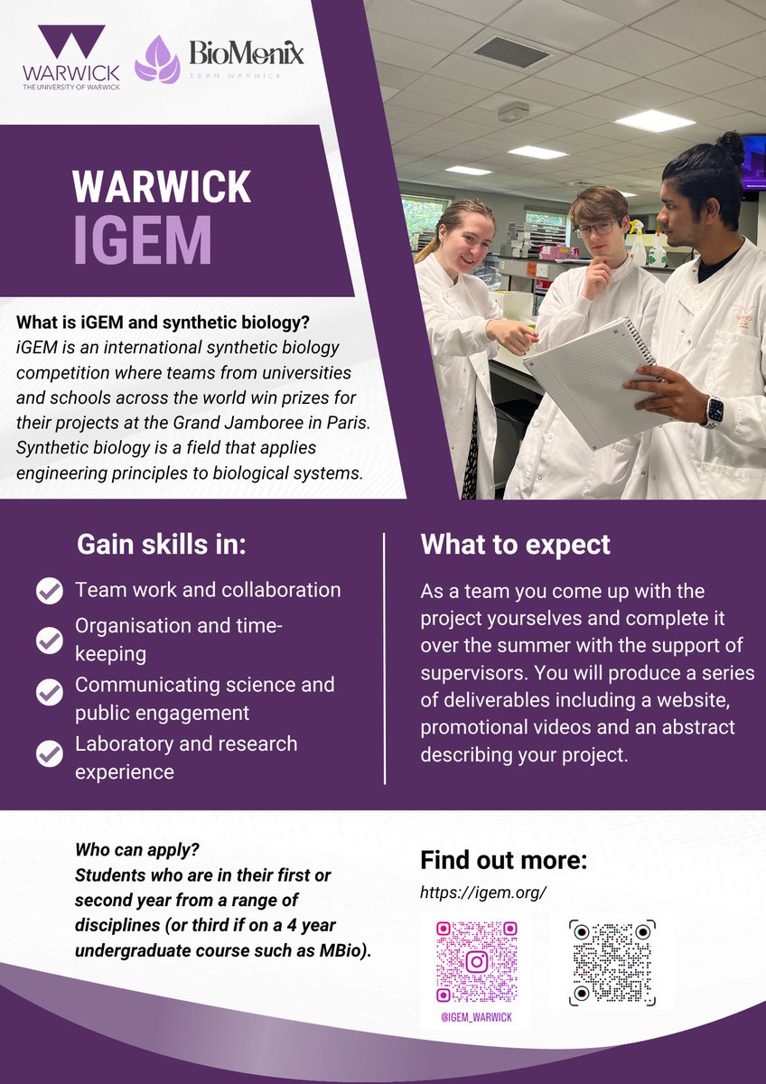 Take a look at our iGEM flyer that we will be using at society and outreach events! #warwickuni #igem2023 #warwickigem #igem #synbio #students #researxh