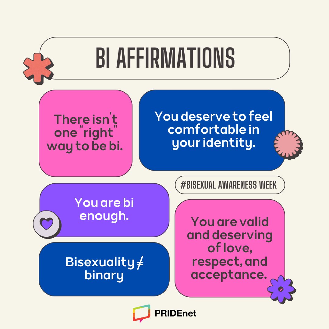 Happy #BiWeek! Here are 5 positive affirmations for this lovely community. Drop an affirmation in the comments to spread the love 💜

#bisexuality #bisexualawarenessweek #affirmations