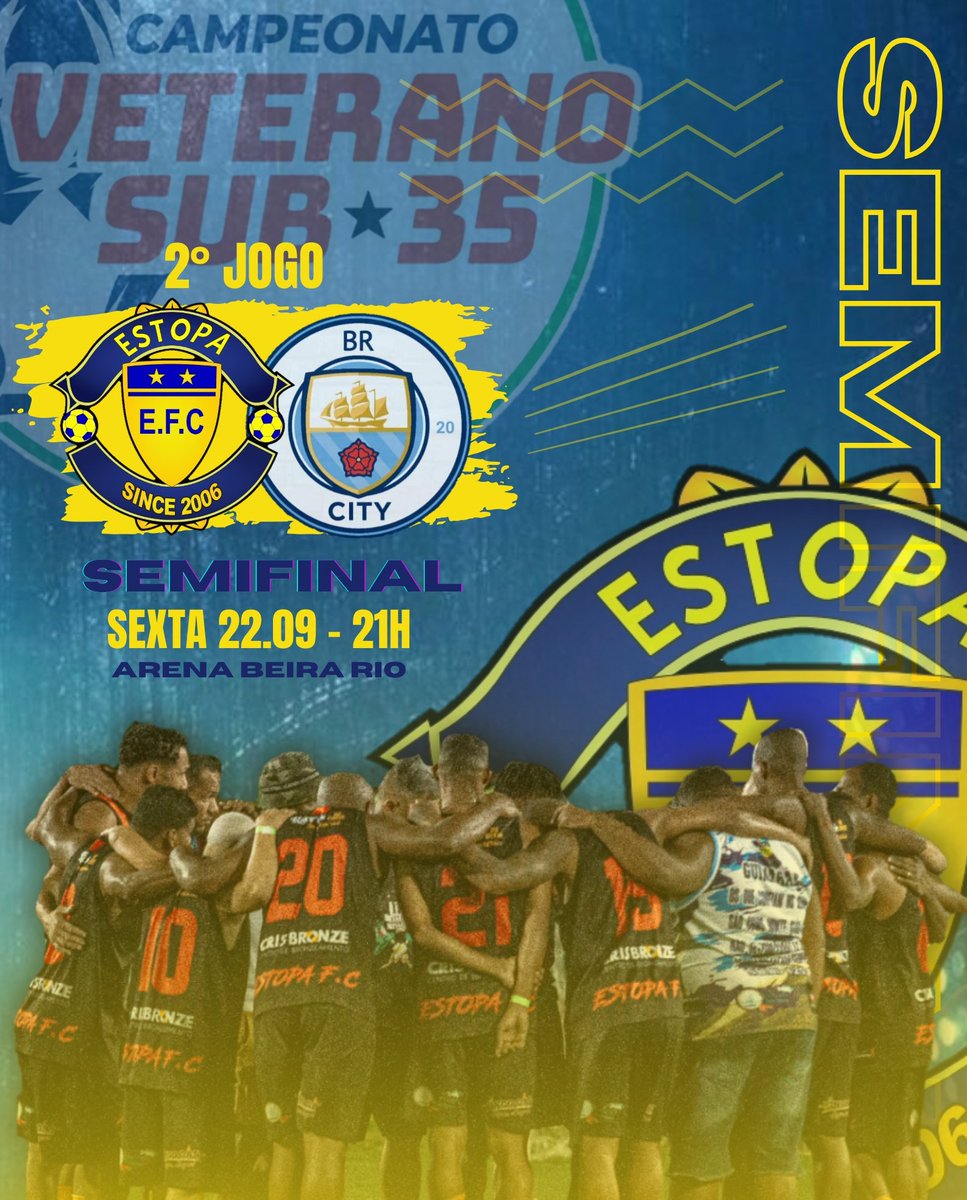 estopa_c's tweet photo. SEMIFINAL 2/2! 🇺🇦
Hoje às 21h00 nossa equipe enfrenta a equipe do BR CITY pelo 2° jogo da SEMIFINAL DA LIGA BEIRA RIO 35+. Vamos para a segunda parte dessa batalha, que Deus nos abençoe. VAAAMOOOS!
#RUMOAOTITULO 🏆
#ESTOPAATEOFINAL 💪🏾😡 https://t.co/6pGjThteCw