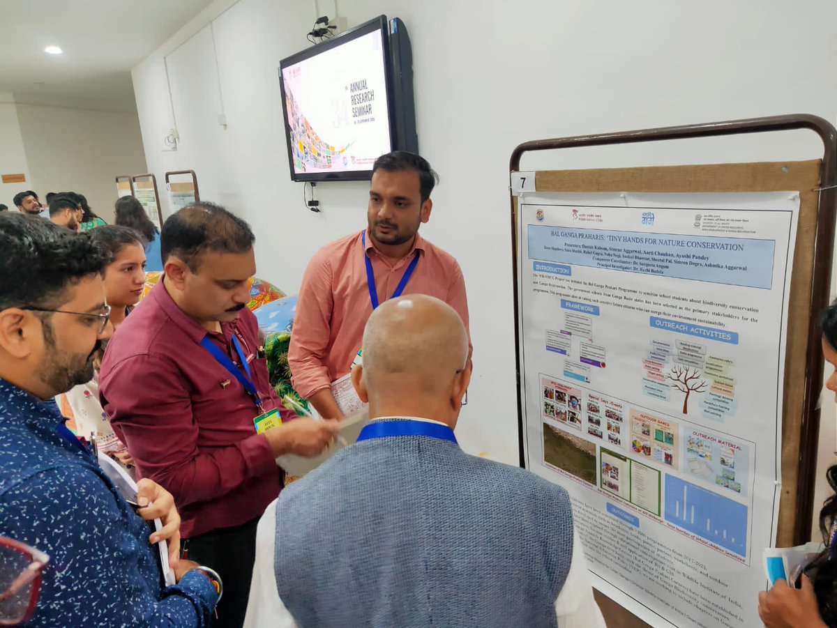 sangeeta_angom's tweet photo. WII-NMCG team wins Best Poster Presentation Award in 34th Annual Research Seminar (ARS) 2023 on the Title 'Bal Ganga Praharis : Tiny Hands for Nature Conservation' organised at the Wildlife Institute of India.
#balgangaprahariprogramme https://t.co/lYadwacp8z