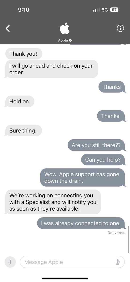 jervenstar's tweet photo. Very unlike @Apple support these days. 5th Try. https://t.co/pAmR4NCkRU
