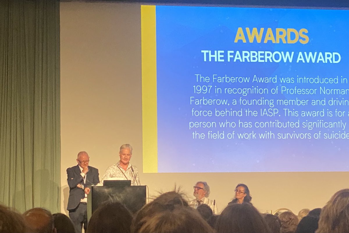 Barry McGale being presented with the Farberow Award for his work with survivors of suicide. So well deserved for his work in this area #IASPPIRAN2023