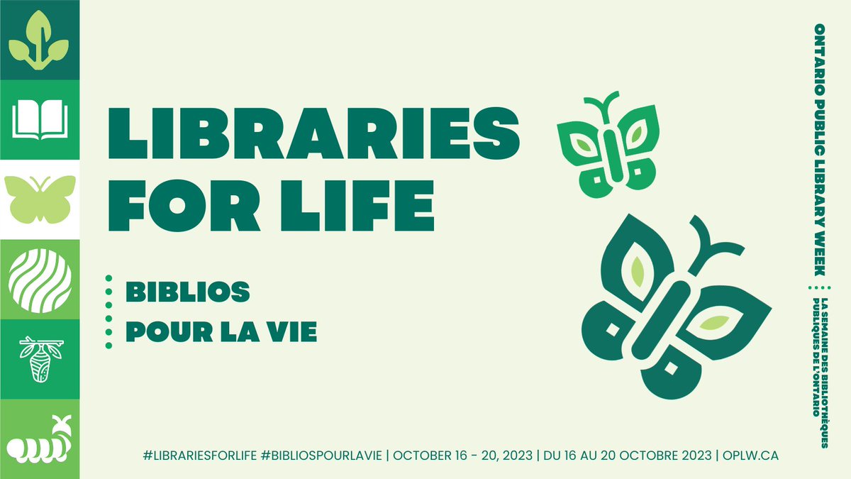 Celebrate Ontario Public Library week 2023 - October 16 to 20. Libraries for Life!

#oplw #Librariesforlife #librarycardbenefits #checkusout #wecanhelp