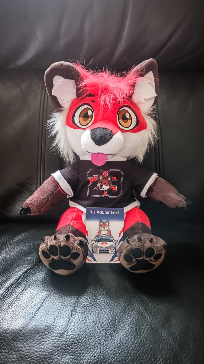 My @BuildAFur @XavierFox19 plushie approves my Xavier pin from @blacksmoke1033 🥰🖤