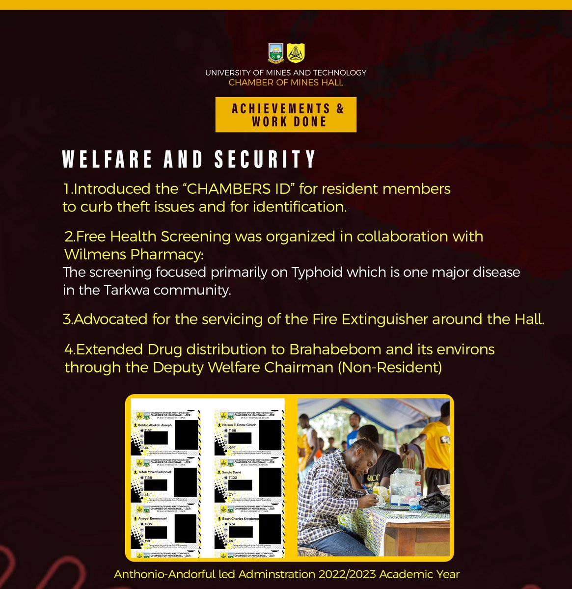 _tafafa's tweet photo. ACHIEVEMENTS AND WORK DONE BY THE ANTHONIO-ANDORFUL-LED ADMINISTRATION (2022/2023 ACADEMIC YEAR)
____________________________________

When given the mandate we promised to serve you.

Listed below are some footprints left behind…..

@CMH_UMaT THANK YOU 🙇🏽 https://t.co/7SAP2Y91SK