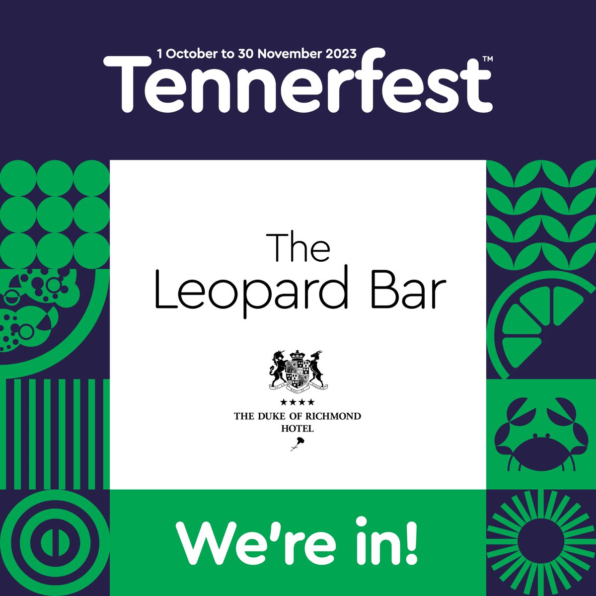 tennerfest's tweet photo. 🐆 Get Spotted at The Leopard Bar at the Duke of Richmond Hotel this Tennerfest! Experience AA One Rosette 🏵️ bespoke cocktails 🍸 and acclaimed cuisine 🍽️

Comment down below which restaurant you'd like to see in this year's #tennerfest! 🍔🍕🥗🍲🍜🍣 https://t.co/Fl64rS3HhG