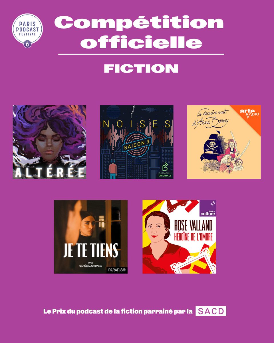 [COMPÉTITION]🐉Voici les 5 podcasts nommés pour le Prix <a href="/sacdparis/">SACD officiel</a> du podcast de fiction !

🫶Vous aussi, vous pouvez choisir votre podcast préféré ! Votez dès à présent pour le prix <a href="/amazonmusic/">Amazon Music</a> du public → bit.ly/PRIXDUPUBLIC23