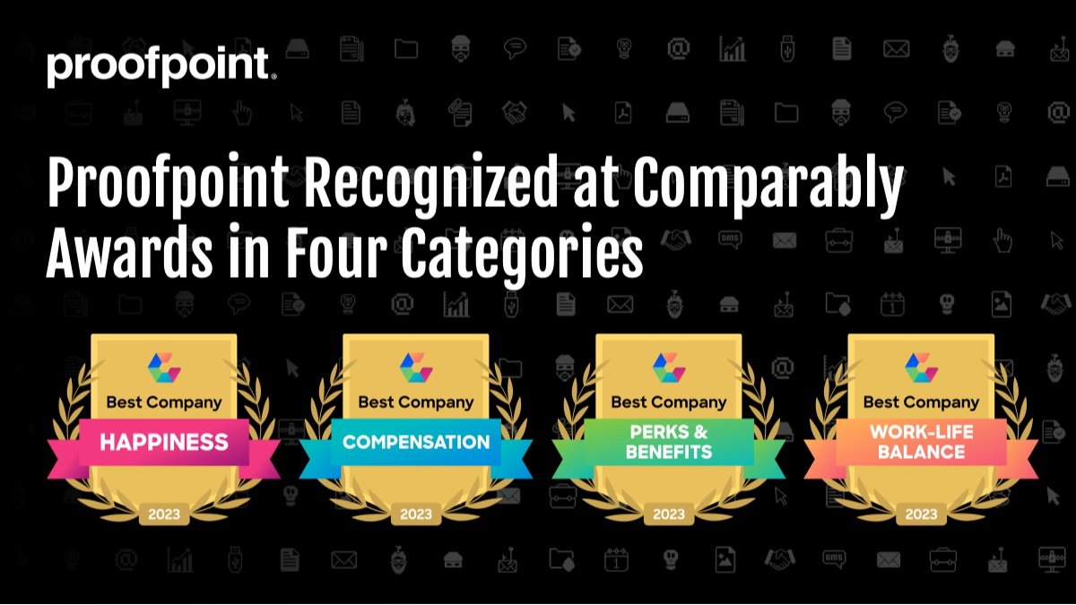 Andy Rose (@andyroseciso) on Twitter photo Proofpoint has won four <a href="/Comparably/">Comparably</a> awards, all based on employee feedback! In Comparably's assessment of core #culture metrics, @Proofpoint achieves an A+ rating and 4.9 out of 5 score for “Overall Culture. #LifeAtProofpoint
Read the full announcement: bit.ly/48nVwut Proofpoint has won four <a href="/Comparably/">Comparably</a> awards, all based on employee feedback! In Comparably's assessment of core #culture metrics, @Proofpoint achieves an A+ rating and 4.9 out of 5 score for “Overall Culture. #LifeAtProofpoint
Read the full announcement: bit.ly/48nVwut
