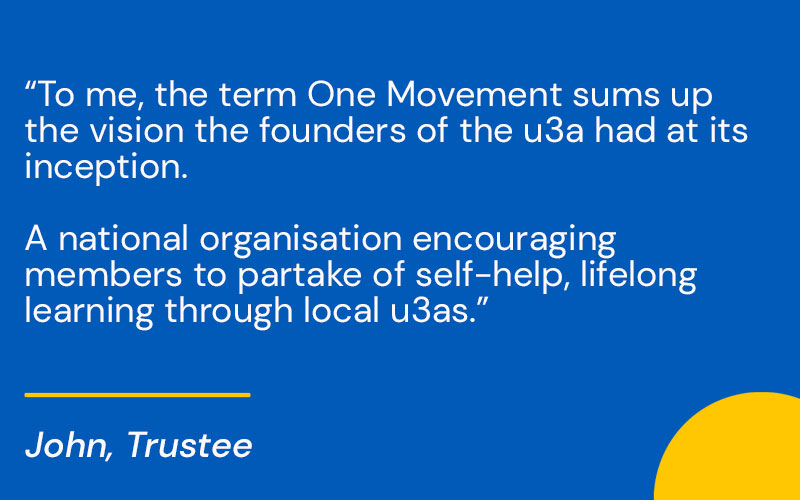 u3a_UK's tweet image. #u3aweek2023 has showcased how we are all part of one movement 🤝

Even though members may be part of a local u3a, they're part of something much bigger.

We asked Trustees to share what #onemovement means to them - sources.u3a.org.uk/u3a-trustees-s…

#u3aweek