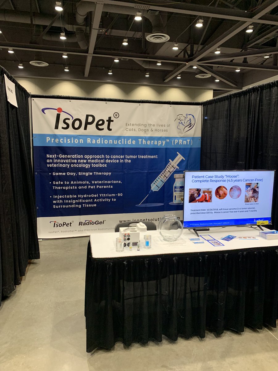 In the last hour of setup at the #PNWVC in Tacoma.

@VivosIncCo Booth #152 is ready to go, with a PowerPoint presentation on IsoPet Therapy and our Pelletier, Vials and Syringe are on display.

Let’s talk about saving pet
lives from #Cancer.

#PRnT #CancerFreePet