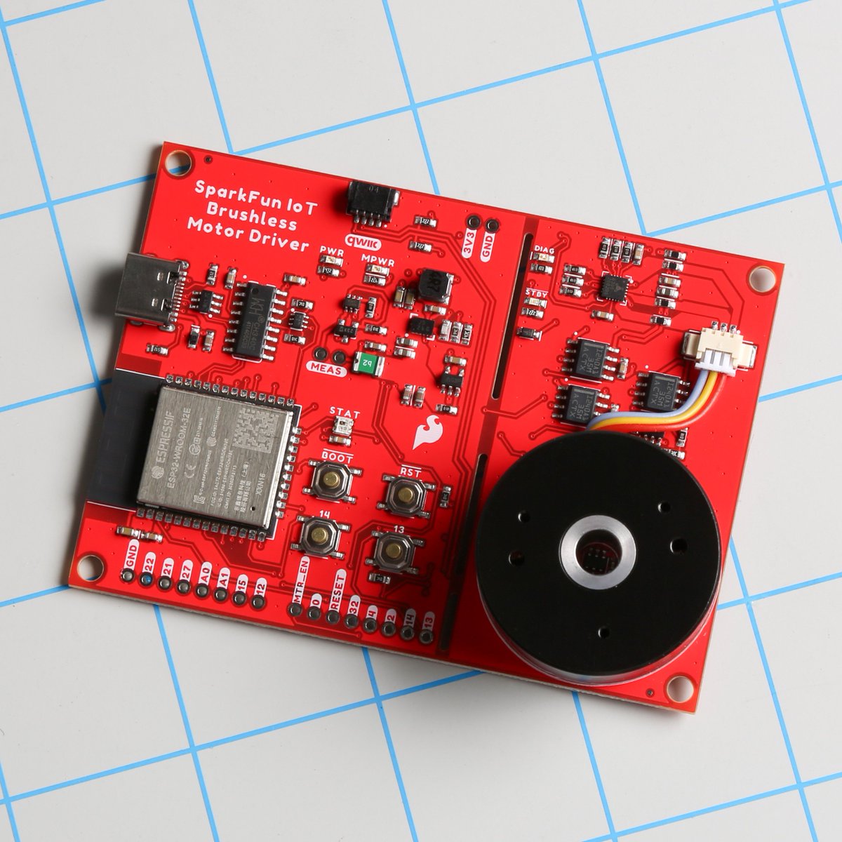 sparkfun's tweet image. The SparkFun IoT Brushless Motor Driver is a powerful, easy-to-use motor driver that can control any 3-phase BLDC with built-in WiFi and Bluetooth® capabilities! It&apos;s perfect for IoT applications like  controlling robots or drones. Find out more here: bit.ly/44XyVSJ