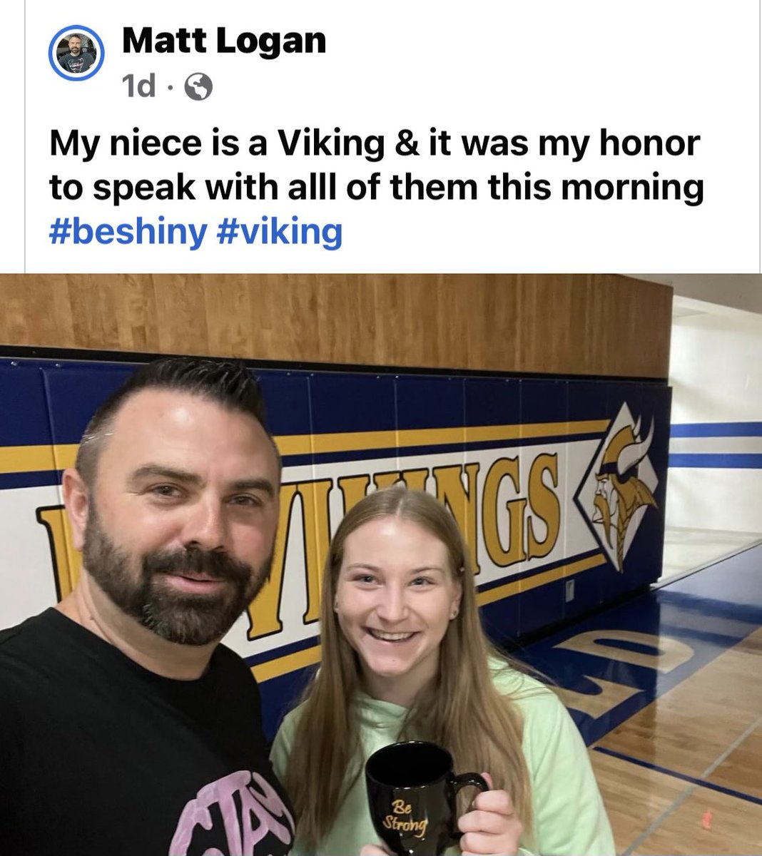HayfieldSchools's tweet photo. “A huge thank you to motivational speaker, Matt Logan” for joining us during our homecoming and sharing your story and encouraging our students to #beshiny. https://t.co/IwH3D99LWn