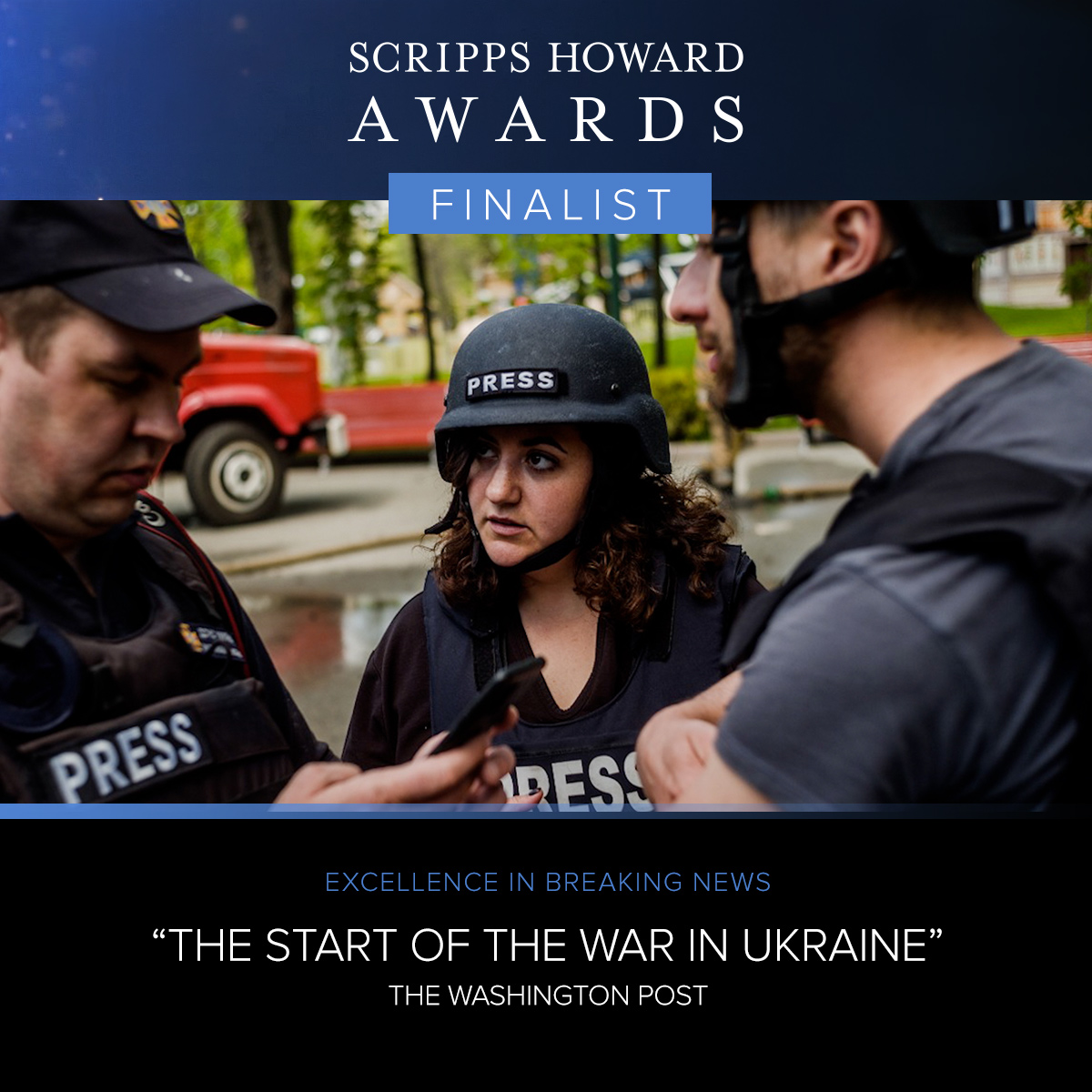 #ScrippsHowardAwards Finalist for Excellence in Breaking News: @washingtonpost – “The Start of the War in Ukraine” @ikhurshudyan, @salwangeorges, @wleaming Watch: scripps.com/fund/journalis…