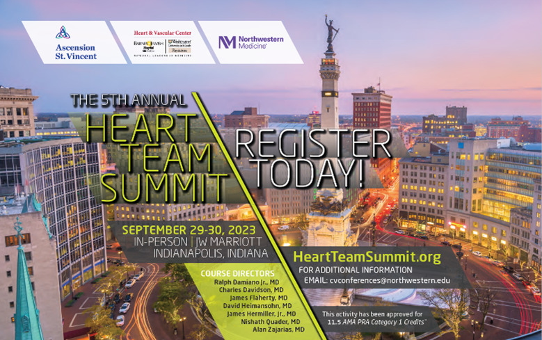 NEXT WEEK, join us for the 5th Annual Heart Team Summit! This year’s summit will be in-person at JW Marriott Indianapolis, IN on Sept 29-30. The Heart Team Summit is a joint conference featuring Cardiology and Cardiac Surgery faculties from @WashUCardiology,
