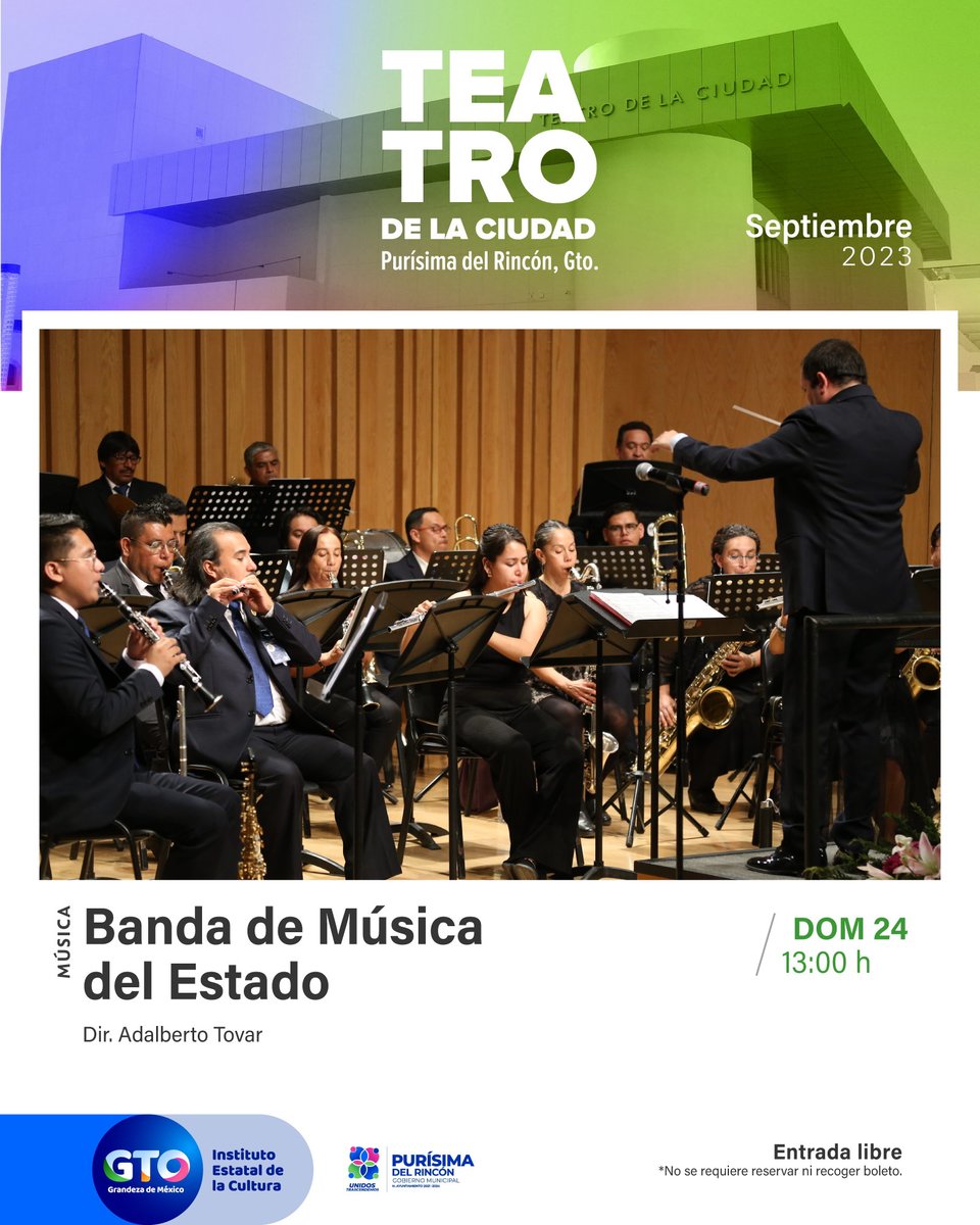 La Banda de Música del Estado nos visita este domingo para su tradicional concierto mensual. Te invitamos a disfrutarlo con toda la familia. Entrada libre.