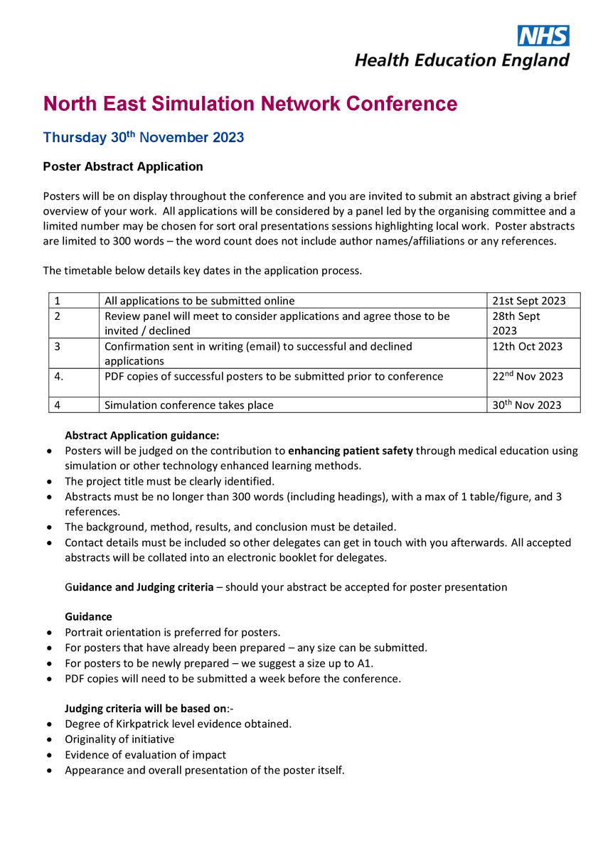 NEsimulation (@nesimulation) on Twitter photo NESN Conference Registration now open.
Poster Abstract deadline extended to 5th October.
entries to be sent to england.quality.ne@nhs.net NESN Conference Registration now open.
Poster Abstract deadline extended to 5th October.
entries to be sent to england.quality.ne@nhs.net