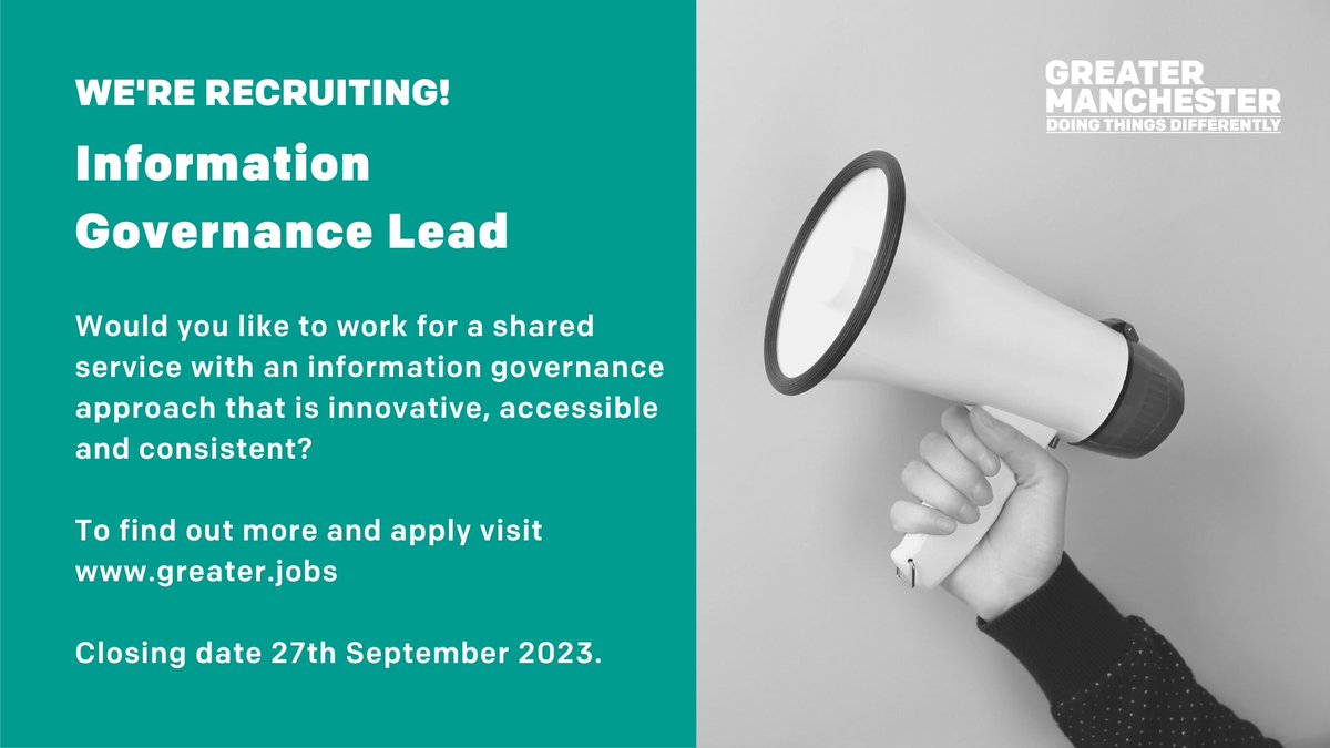 🚨New job vacancy Are you looking for a new challenge? We are currently recruiting for an experienced Information Governance Lead ↘️Find out more and apply now gmcajobs.engageats.co.uk/Vacancies/W/61… #Jobsearch #Information #InformationGovernance #DataPrivacy #Job #SundayMorning