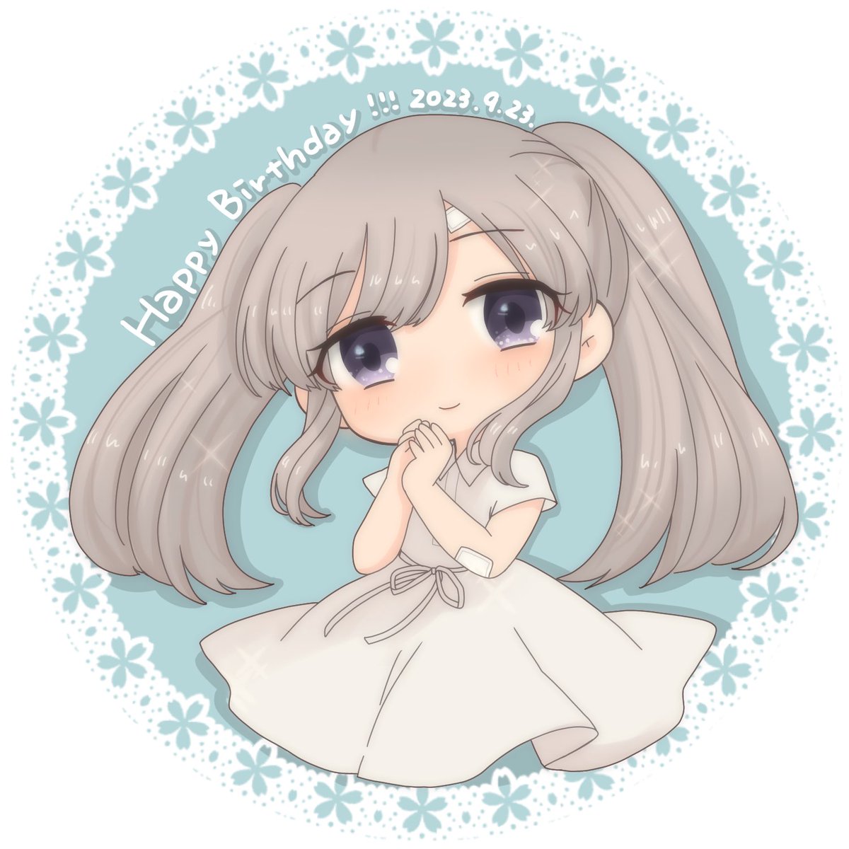 yukoku kiriko 1girl twintails solo dress smile grey hair chibi  illustration images