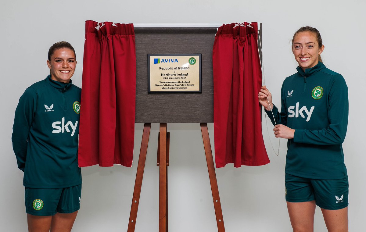 AVIVA (@avivaireland) on Twitter photo We are thrilled to unveil a special plaque that will remain within the walls of @AvivaStadium to remember the first time our Girls in Green took to the pitch. As proud sponsor, we are delighted to be part of the momentous occasion. <a href="/IrelandFootball/">Ireland Football ⚽️🇮🇪</a> #MakingHistory #COYGIG We are thrilled to unveil a special plaque that will remain within the walls of @AvivaStadium to remember the first time our Girls in Green took to the pitch. As proud sponsor, we are delighted to be part of the momentous occasion. <a href="/IrelandFootball/">Ireland Football ⚽️🇮🇪</a> #MakingHistory #COYGIG