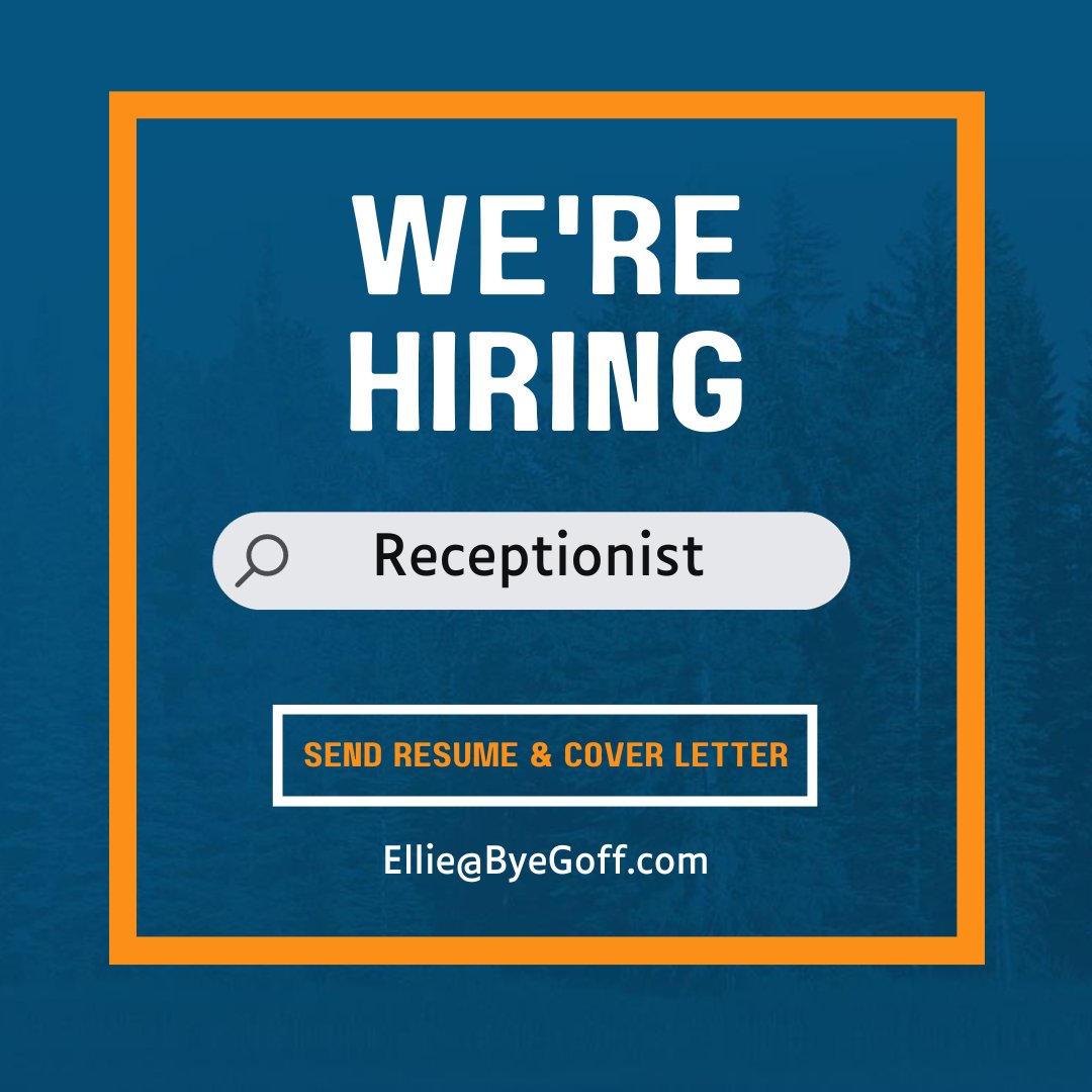 We're hiring a full-time Receptionist in River Falls. Greet visitors, handle calls, maintain reception, assist with admin tasks. Qualifications: good communication, professional appearance, basic computer skills, experience a plus. Send resume/cover letter to ellie@byegoff.com.