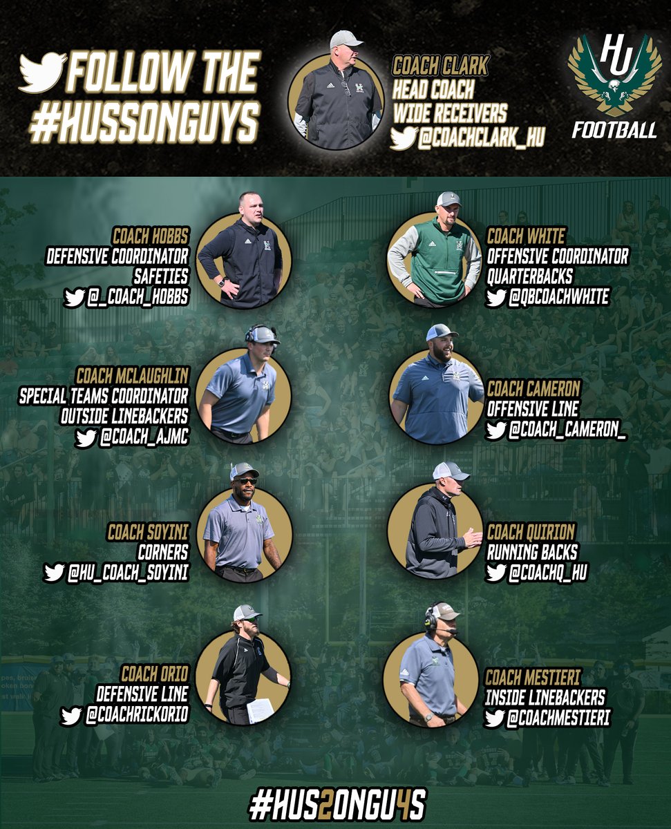 hussonfootball's tweet photo. Make sure to give the #HussonGuy Football Coaching Staff a FOLLOW! 🦅 #MeanGr23n | #Hus2onGu4s https://t.co/enZ7bfy94V