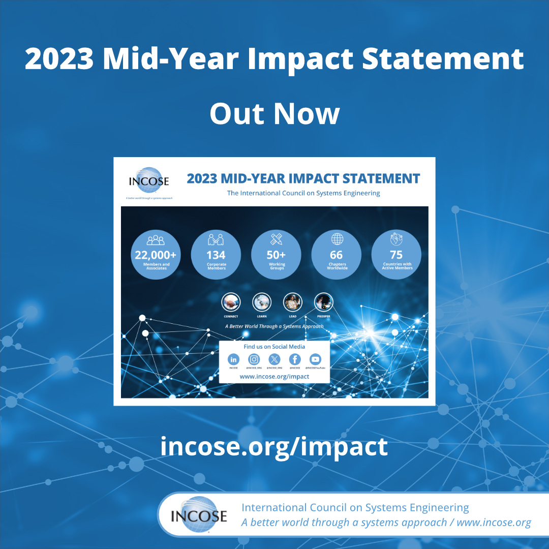 Impacting the global community of Systems Engineers! Review INCOSE's Mid-Year Impact Statement recapping INCOSE's impact over the last six months. Visit incose.org/impact

#SystemsEngineering #INCOSE #Engineering
