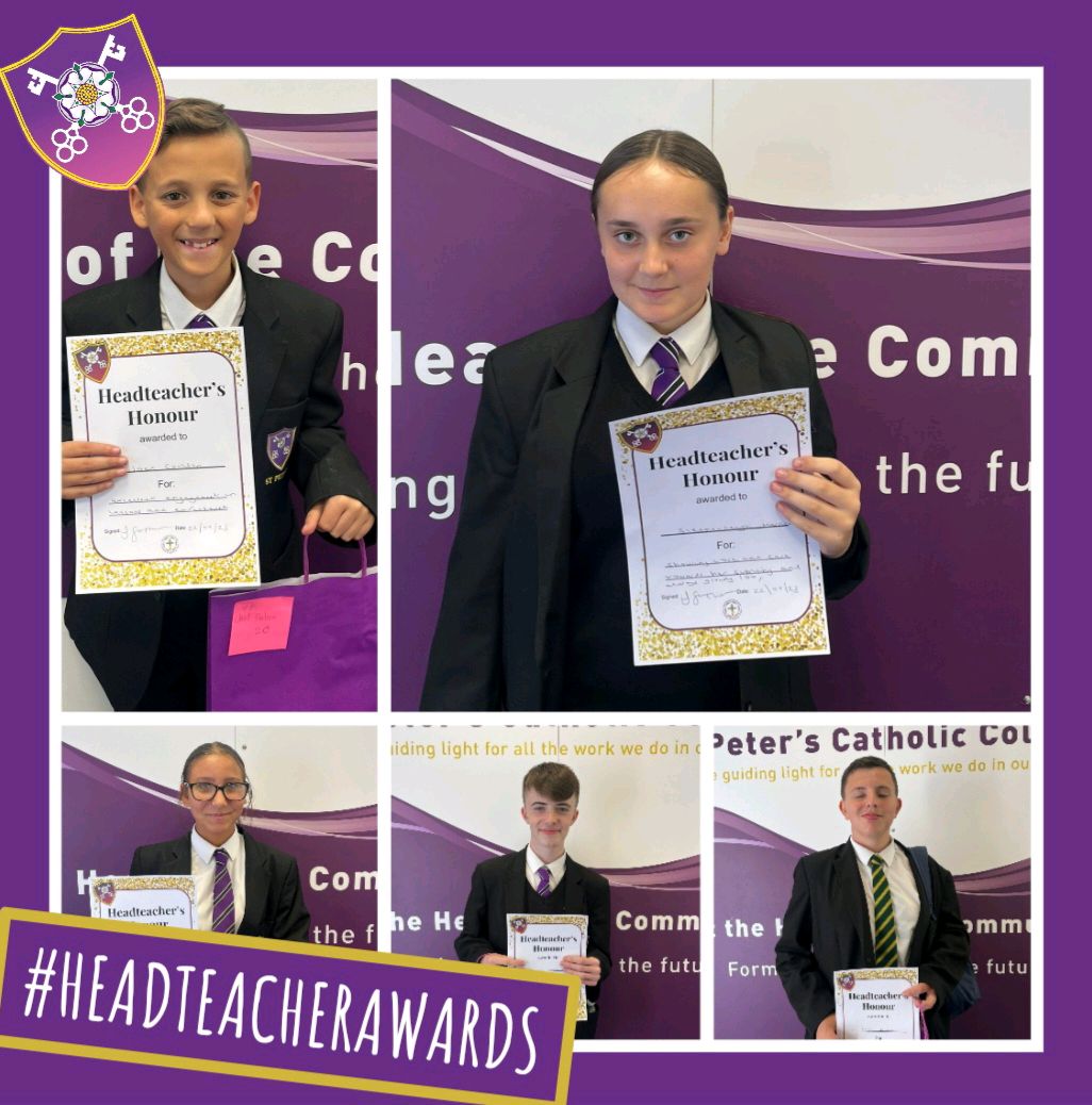 StPetersCC's tweet photo. 🏆Headteacher Honours🏆

A fantastic well done to our winners for being outstanding pupils this week! 👏 👏 👏 
#HeadteacherAwards #WorthyWinners #BeProud #OneFaith #OneFamily #OneFuture #StPetersPotential https://t.co/tIJN4Wjsrc