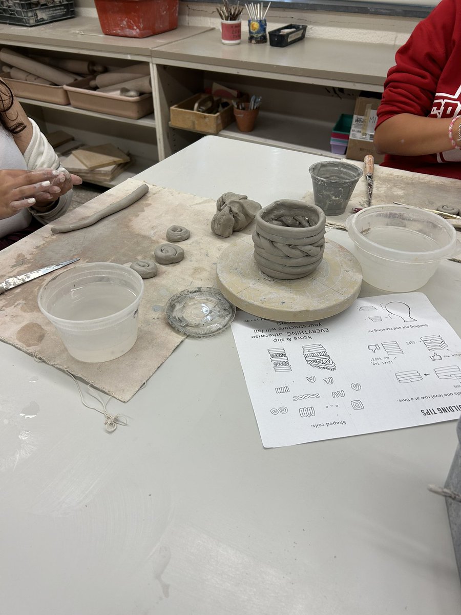 MsP_ArtT's tweet photo. Students in Ceramics 1 were introduced to the coil hand building technique and worked collaboratively to build coil vessels. Practice makes progress! #bigredcountry #spartanlegacy https://t.co/znAkulpVB7