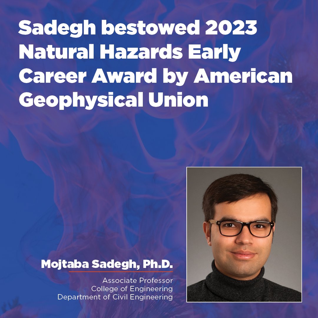 <a href="/BoiseCivil/">Boise State Civil Engineering</a> Associate Professor <a href="/SadeghMojtaba/">M</a> recently received the prestigious 2023 Natural Hazards Early Career Award from the <a href="/theAGU/">AGU (American Geophysical Union)</a>. 

Learn more about Moji's award and 🔥 🔥 research at <a href="/BoiseState/">Boise State University</a> here: bit.ly/3ZoscQs

#BoiseStateCOEN #FromIdeasToImpact