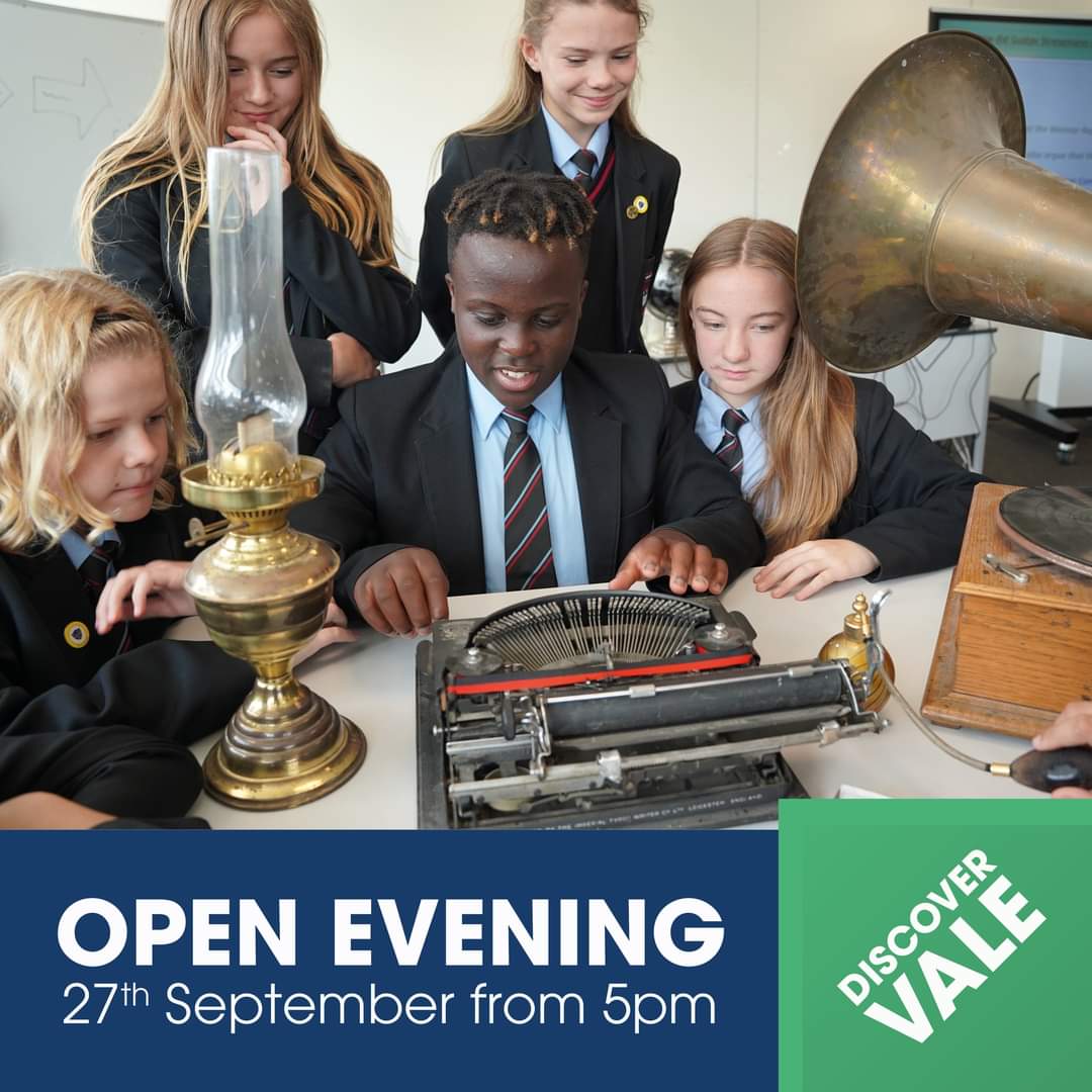 Come and visit us on Wed 27th September 5pm till 8pm for our open evening #TeamVale