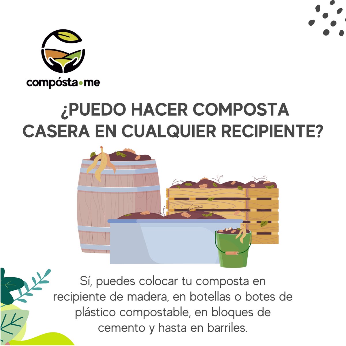 Composta_me's tweet photo. No hay un recipiente exacto para hacerla, sin embargo, un plus extra que le daría a tu composta es si la colocas en recipientes de productos compostables. 🫒☺ https://t.co/fwh4EMtm2d