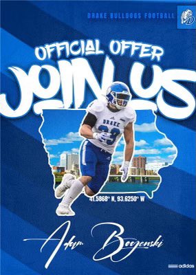 ABogenski's tweet photo. BEYOND grateful to receive my first Division 1 offer to Drake University! Thank you to God and all of those who have helped me to get to where I am today. 
With that being said, job’s not finished.
#WK10 https://t.co/3cPqKePa1t