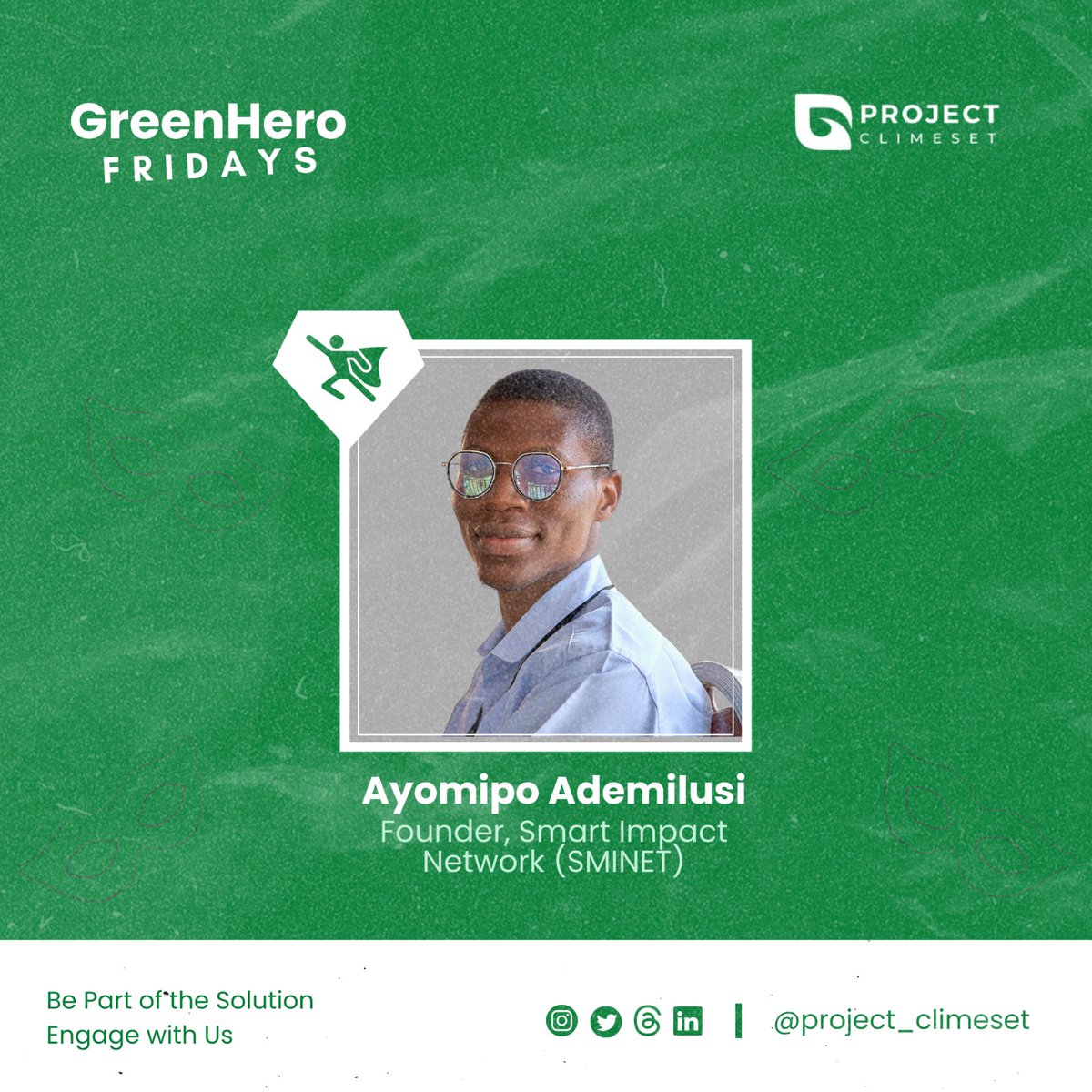 ProjectClimeset's tweet photo. Meet @aypres_mania, an SDG champion! π. With over a decade in nonprofits, he's on a mission to empower youth and women for a sustainable future through @smartimpactnet1.
Join us in applauding his dedication to a greener world. ππ
#GreenHero #ClimateActionNow #ProjectClimeset. https://t.co/5BhAcU05j0