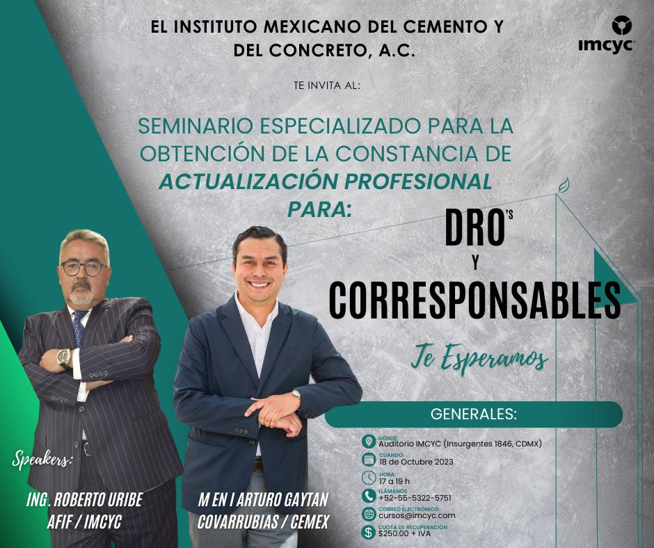 imcyc_oficial's tweet photo. #dro #corresponsabledeobra #actualizacionprofesional #IMCYC #seminariodro #dro https://t.co/Zfgi0C0pDH