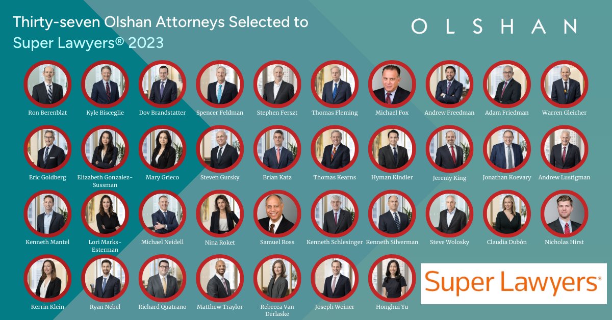 Thirty-seven @OlshanLaw Attorneys Selected to @SuperLawyers® 2023
#SuperLawyers #TopRanked #LegalRankings

lnkd.in/e-VHDYY6