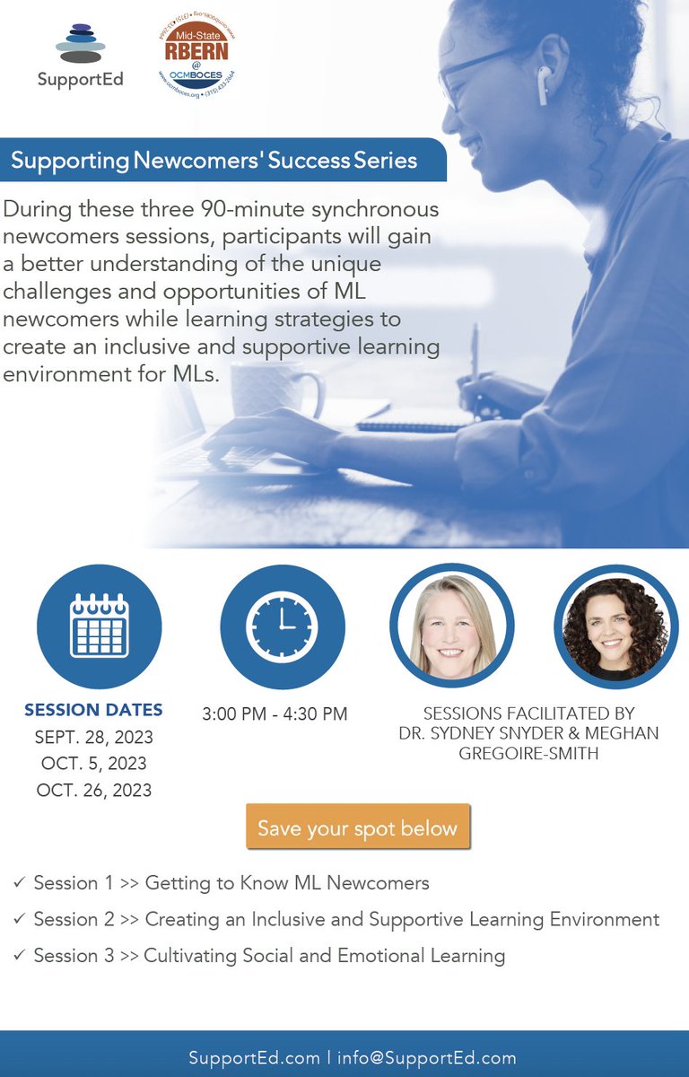 SupportEd (@supporteduc) on Twitter photo Now open to all New York educators! 🎉
Earn 90 minutes of PD on #Newcomers from the online session 'Getting to Know ML Newcomers'.
📅 Thursday, Sept. 28
⏰ 3pm - 4:30 pm ET.
📍 Zoom, free online
Register: tinyurl.com/3w4k2nhk 
<a href="/NYSTESOL/">NYS TESOL</a> <a href="/NYSABE/">NYSABE</a> Now open to all New York educators! 🎉
Earn 90 minutes of PD on #Newcomers from the online session 'Getting to Know ML Newcomers'.
📅 Thursday, Sept. 28
⏰ 3pm - 4:30 pm ET.
📍 Zoom, free online
Register: tinyurl.com/3w4k2nhk 
<a href="/NYSTESOL/">NYS TESOL</a> <a href="/NYSABE/">NYSABE</a>